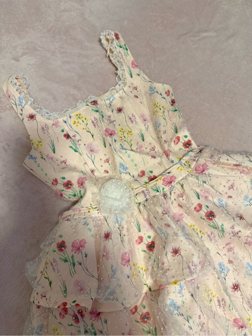 Floral Pastel Lace Tiered Dress with Belt
